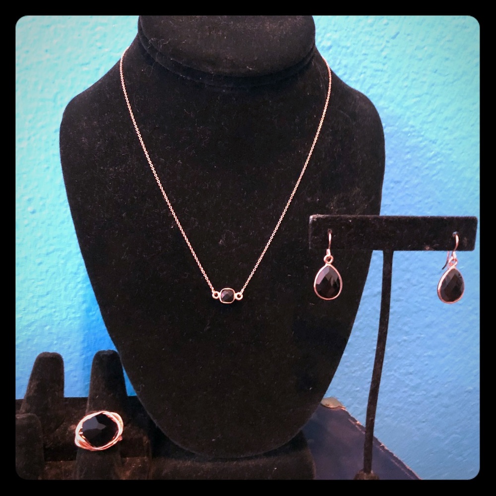 Rose gold filled black onyx set